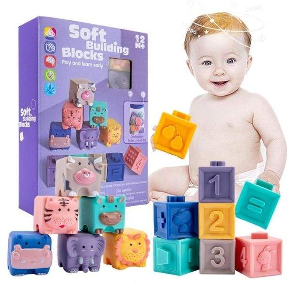 Blocos de Construção Brinquedo Educativo em Silicone p/ Bebê | 6-36 Meses