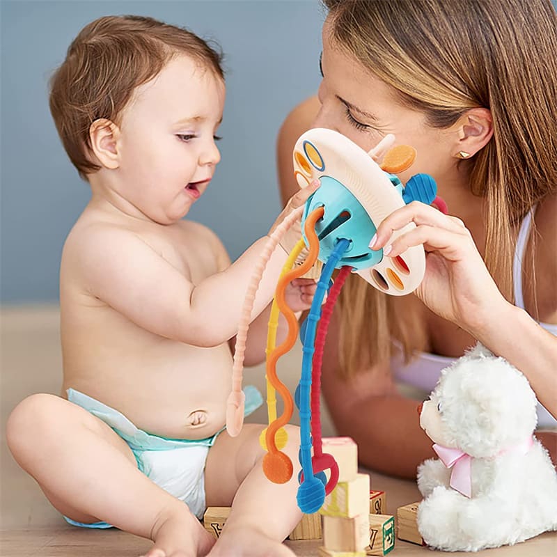 Brinquedo Bebê Montessori Puxa-Puxa Mordedor